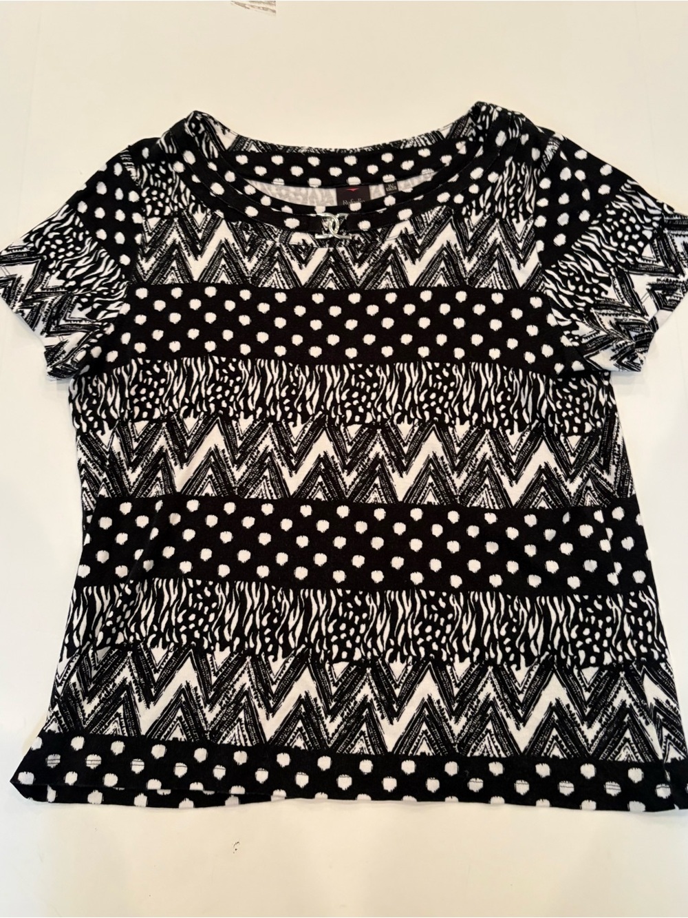 Black & White Short Sleeve Mixed Print Top. Size XL- summer-cottage-boho-witchy